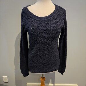 ICHI Textured Knit Scoop Neck Sweater | Size Small | Navy Blue